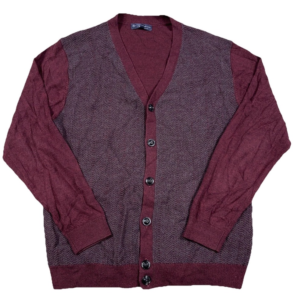 Hart Schaffner‎ Marx Sweater Men Large Maroon Merino Wool Pullover 1/4 Zip *
